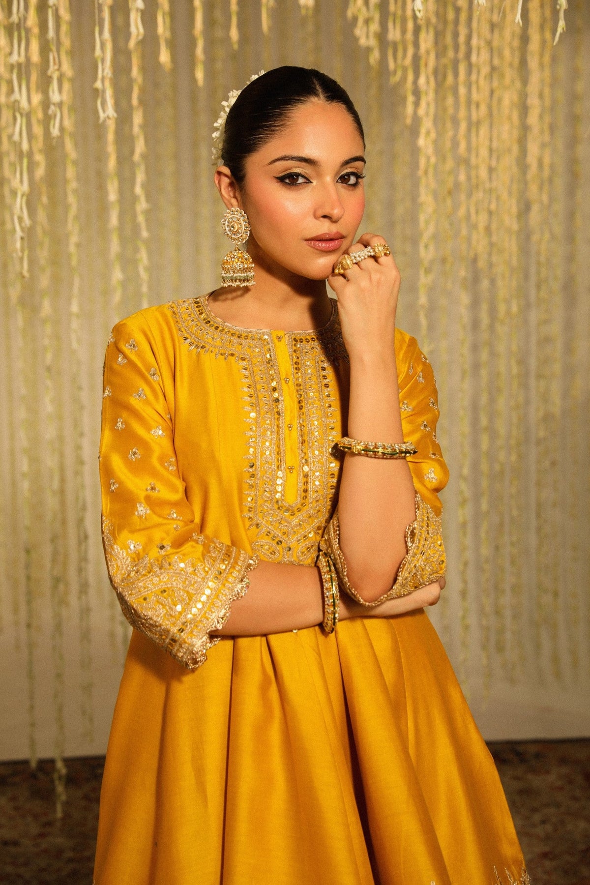 WARIZAH - Glaze Mustard SHORT ANARKALI WITH SALWAR AND DUPATTA