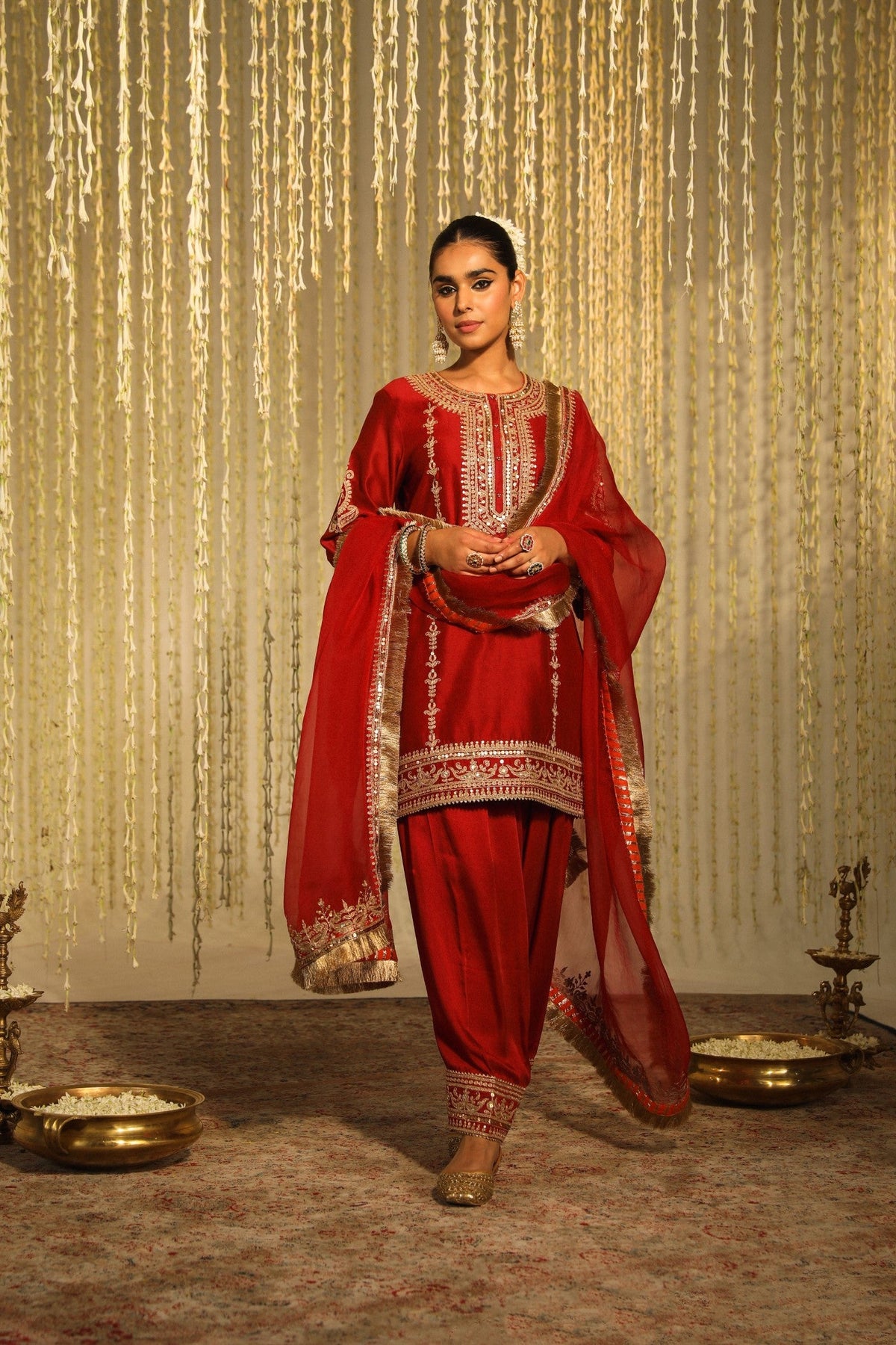 MEHAK - DEEP RED SHORT KURTA WITH SALWAR AND DUPATTA
