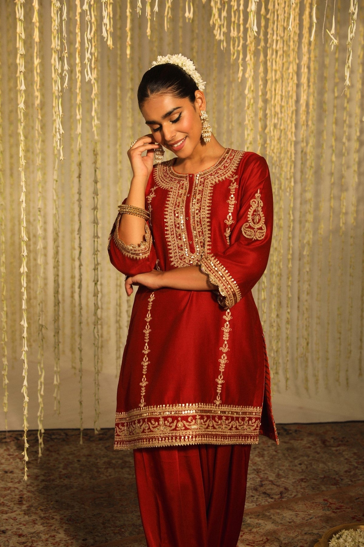 MEHAK - DEEP RED SHORT KURTA WITH SALWAR AND DUPATTA (LXRTS)