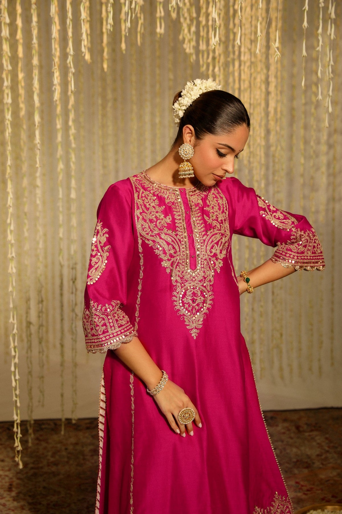 Rubina Dilaik In MAHIKA - Rani Hotpink LONG KURTA WITH PALAZZO AND DUPATTA