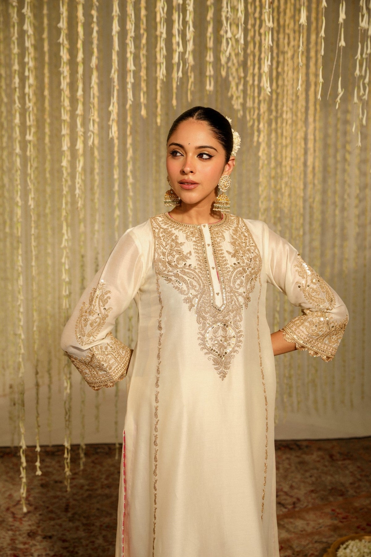 Tarini Bhatia In MAHIKA - DAISY IVORY LONG KURTA WITH PALAZZO AND DUPATTA