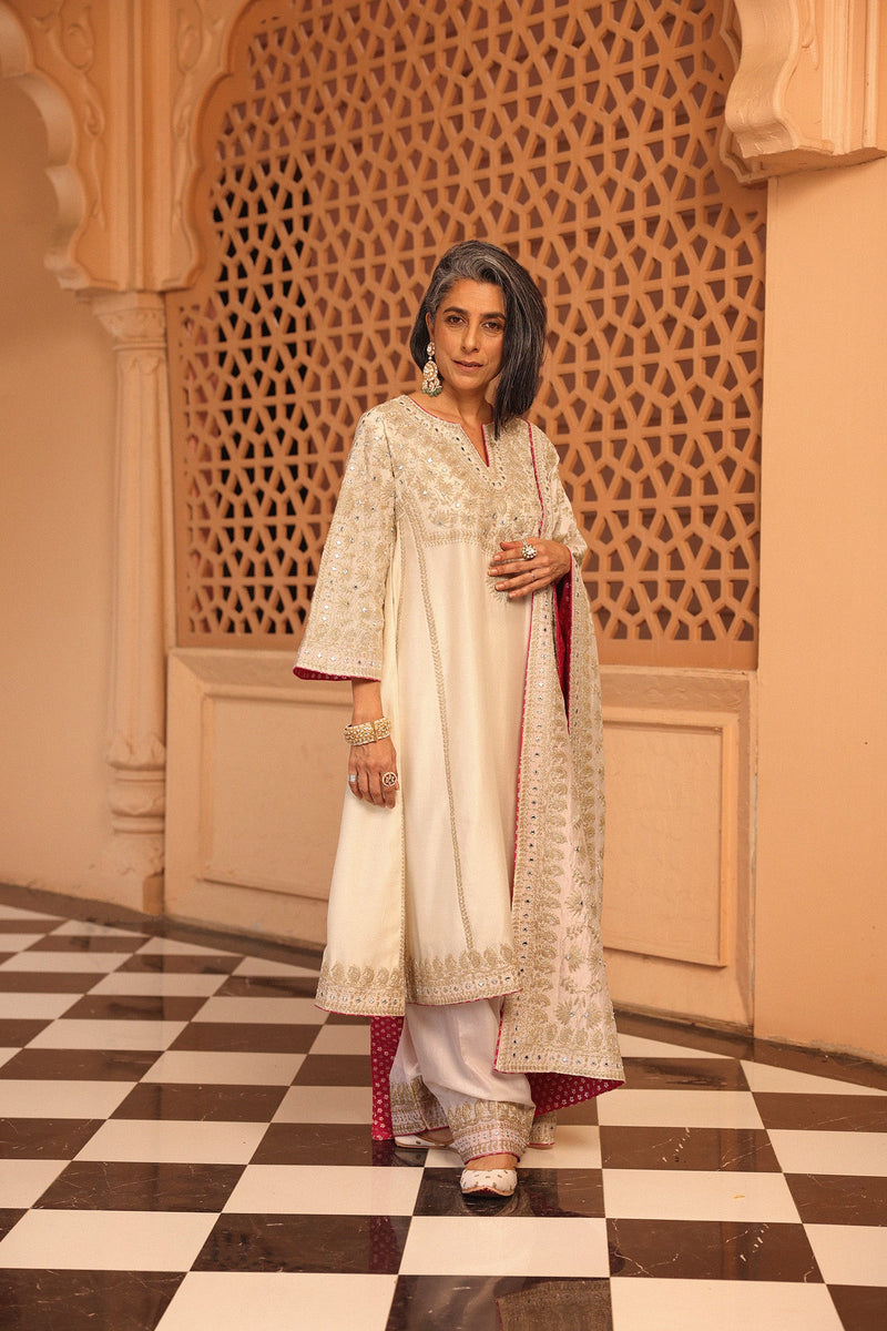 Aiman - Daisy Ivory Short Knee Length Choga with Salwar and Odhni