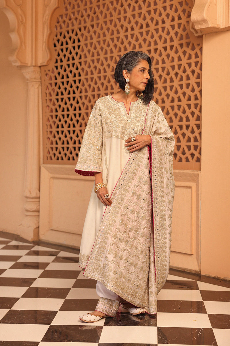 Aiman - Daisy Ivory Short Knee Length Choga with Salwar and Odhni