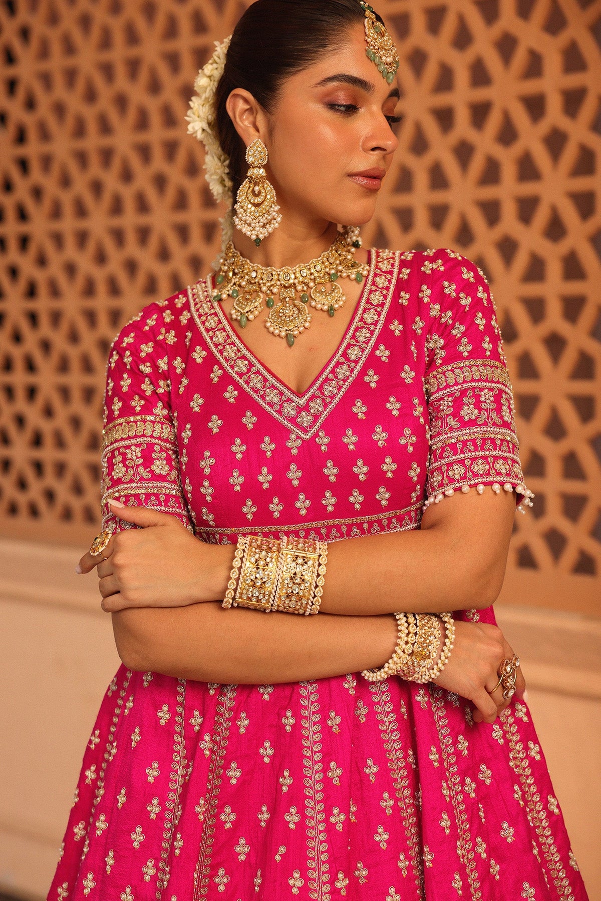 Naila - Rani Hotpink Anarkali with  Lehenga and Dupatta