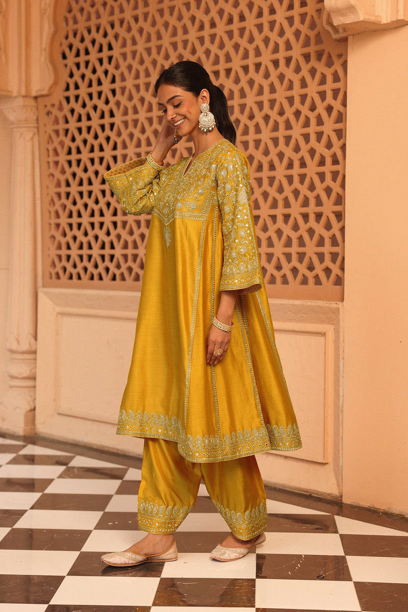 Aiman - Heirloom Mustard Short Knee Length Choga with Salwar