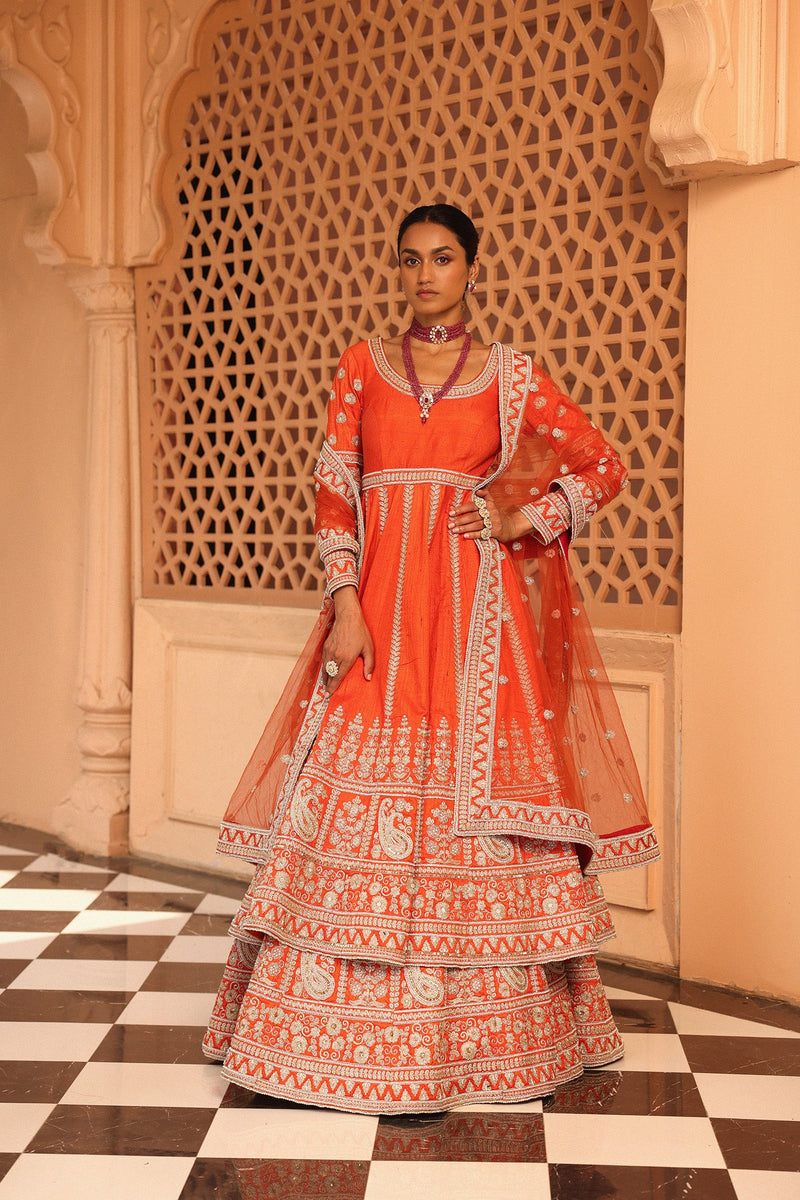 Sara Kukreja In Mariyah - Orange Anarkali with  Lehenga and Dupatta
