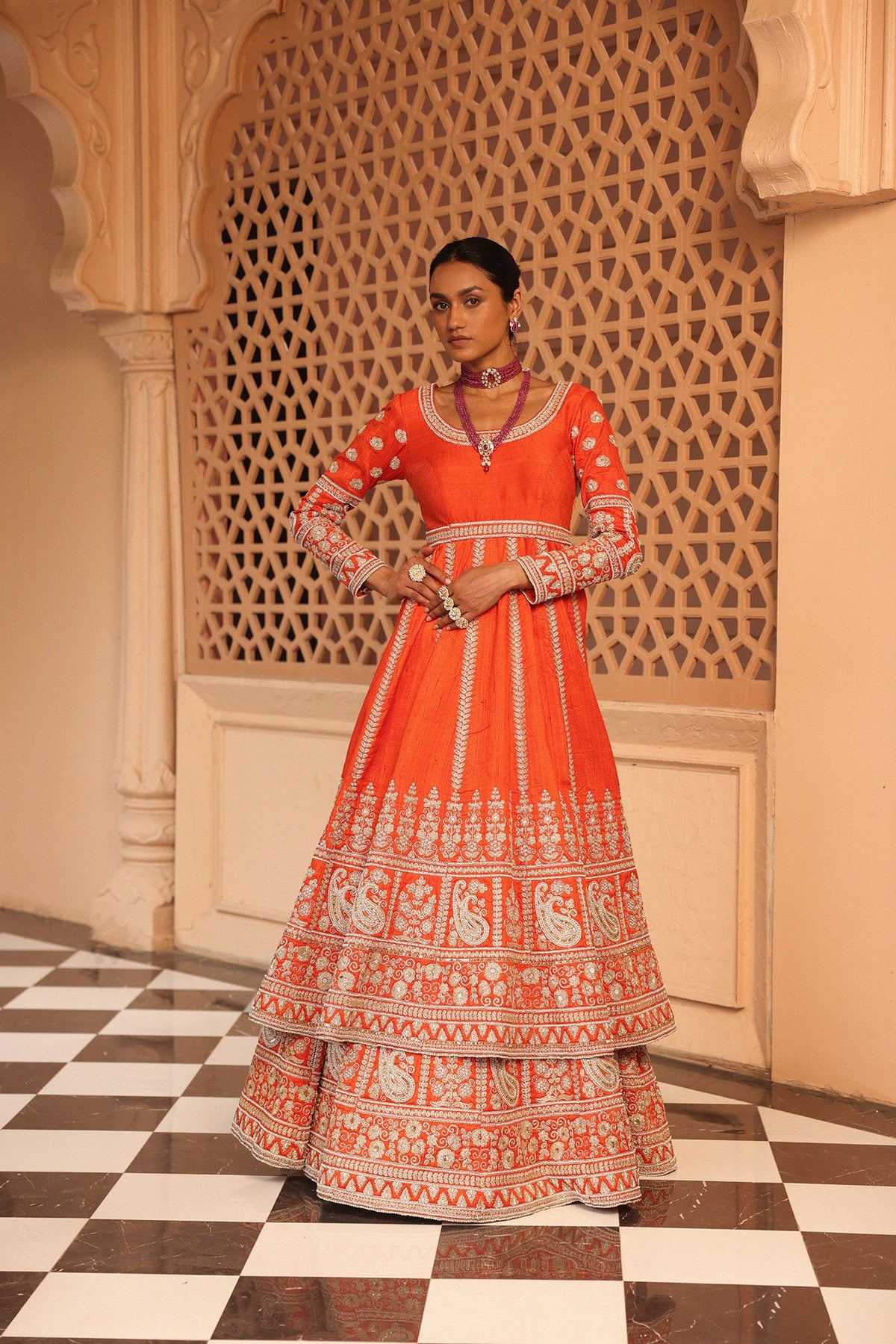 Sara Kukreja In Mariyah - Orange Anarkali with  Lehenga and Dupatta