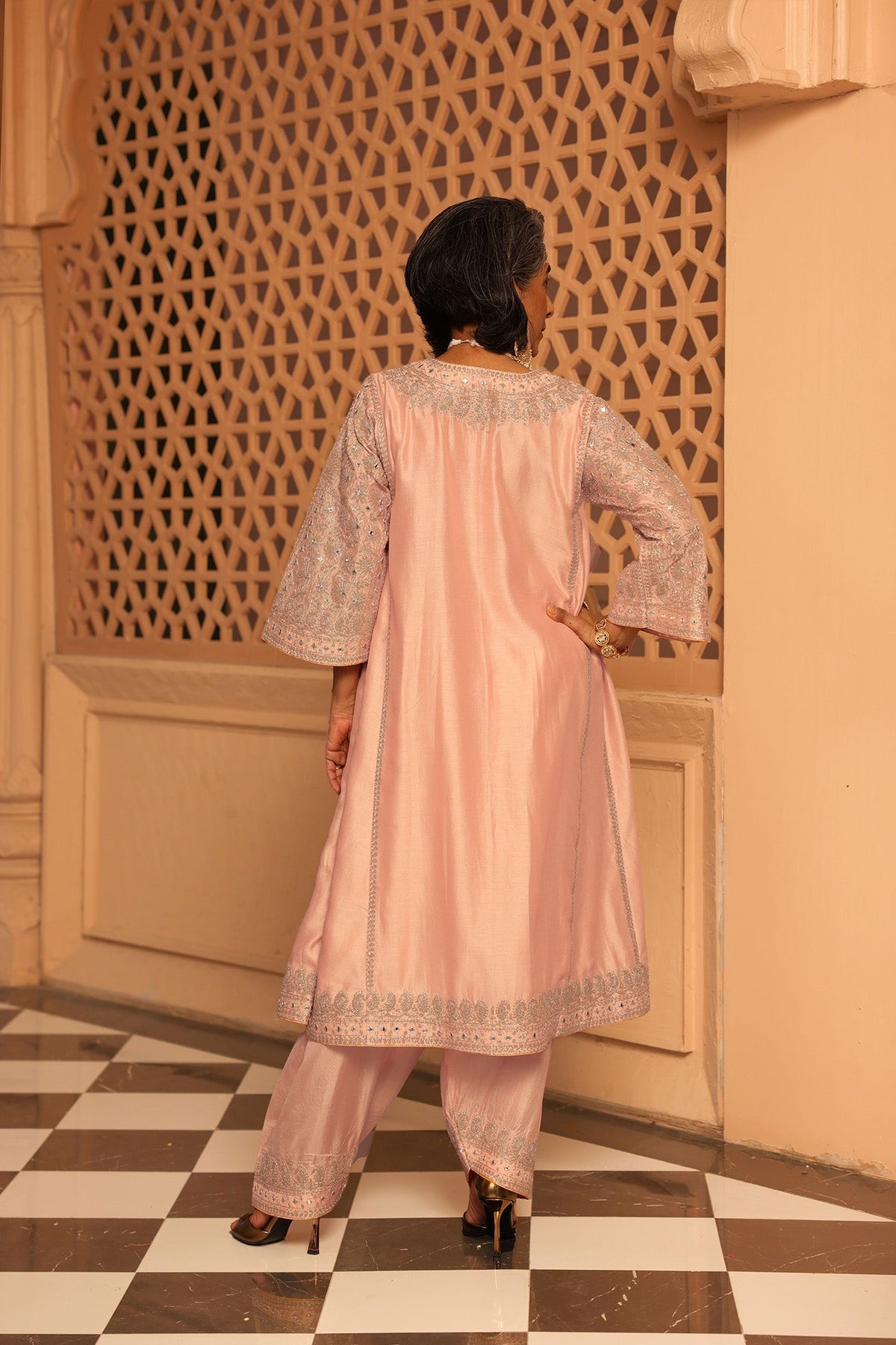 Aiman - Rosepink Short Knee Length Choga with Salwar (Lxrts)