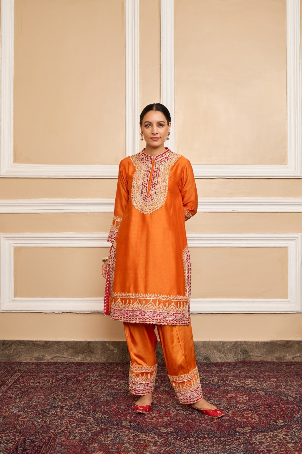 AFSAANA - Orange SHORT KURTA WITH SALWAR AND DUPATTA