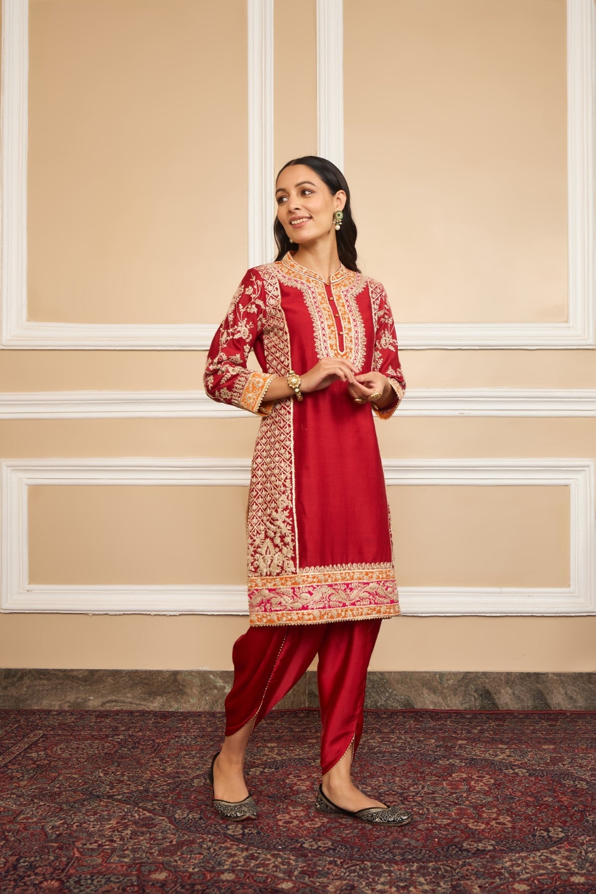 MEHNOOR - DEEP RED KURTA WITH DHOTI