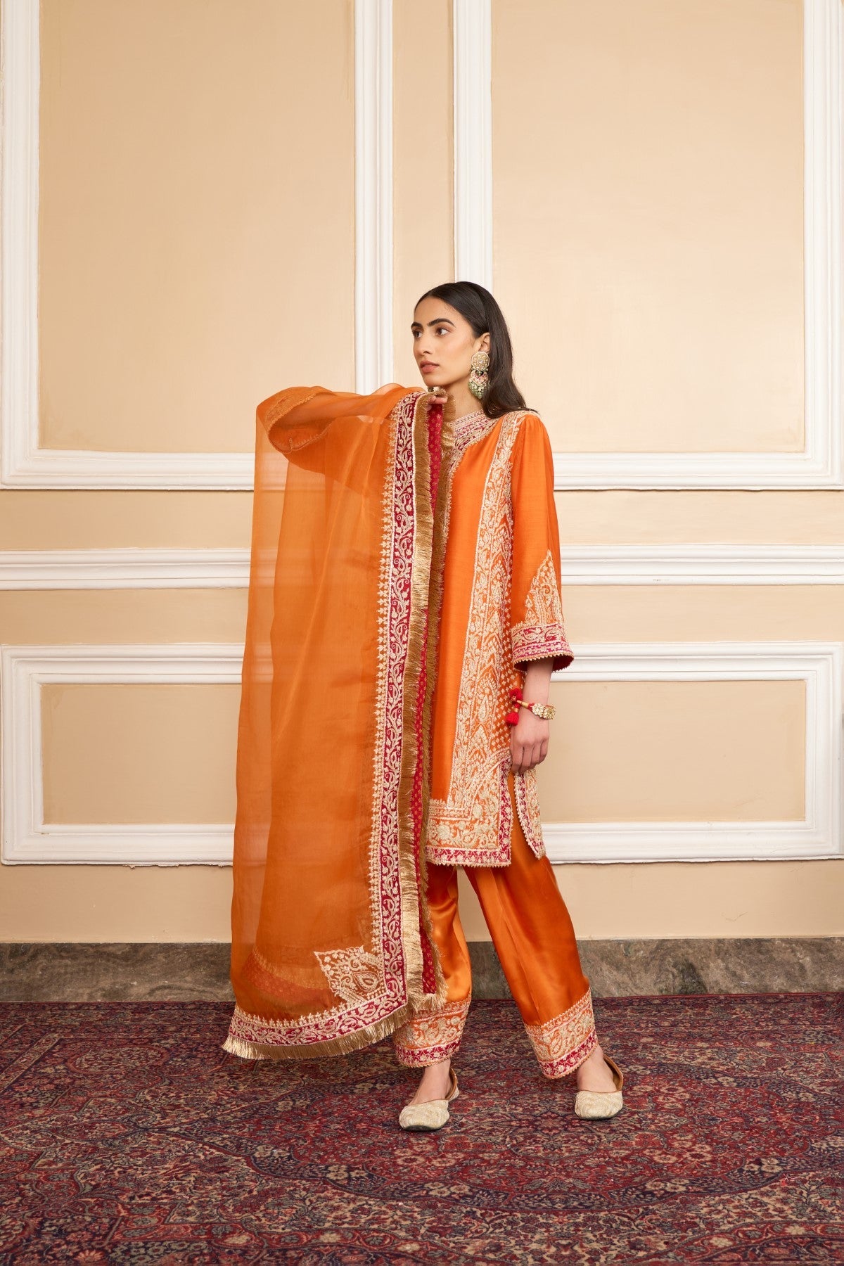 Nimrit Ahluwalia In NAAYAAB - Orange SHORT KURTA WITH SALWAR AND DUPATTA
