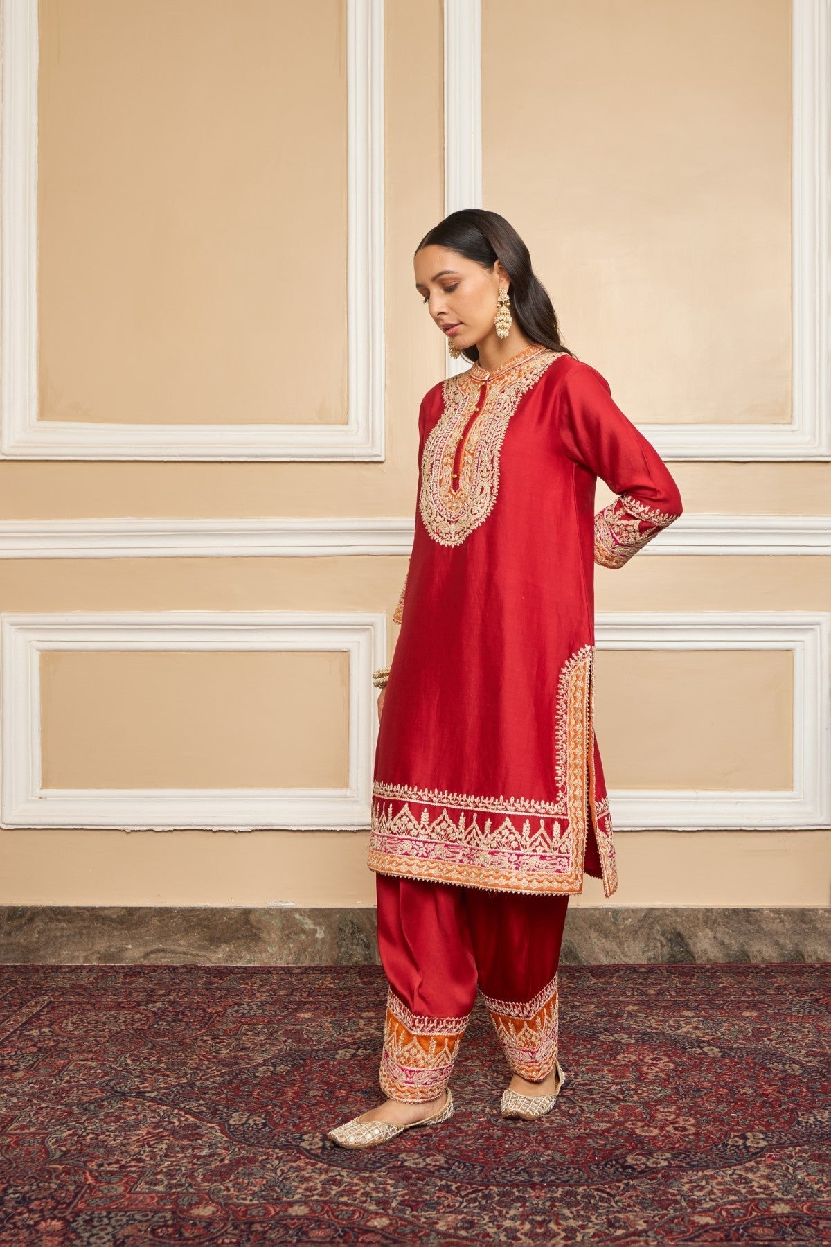 AFSAANA - DEEP RED SHORT KURTA WITH SALWAR AND DUPATTA (LXRTS)
