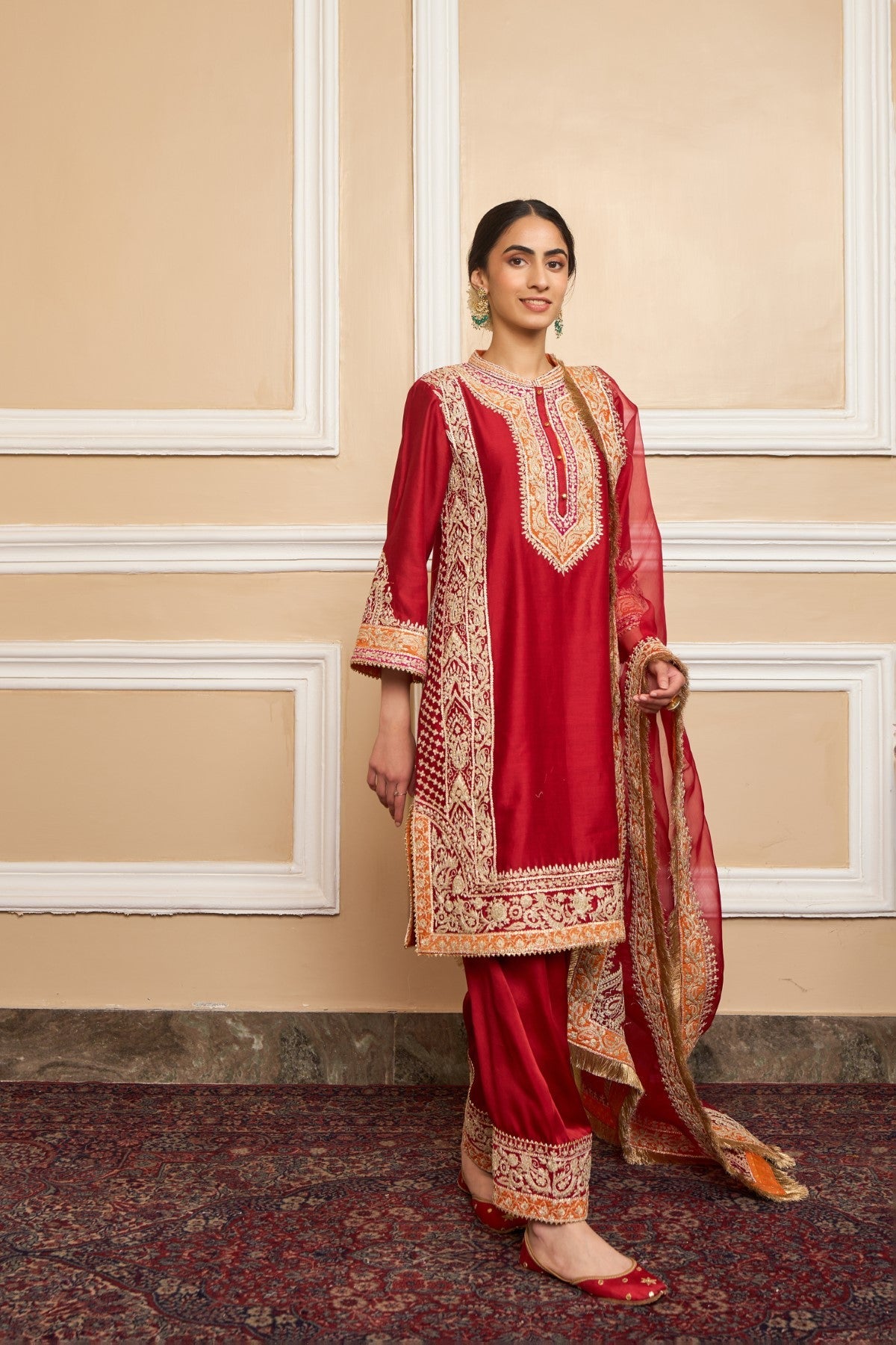 Sneha Arora In NAAYAAB - DEEP RED SHORT KURTA WITH SALWAR AND DUPATTA