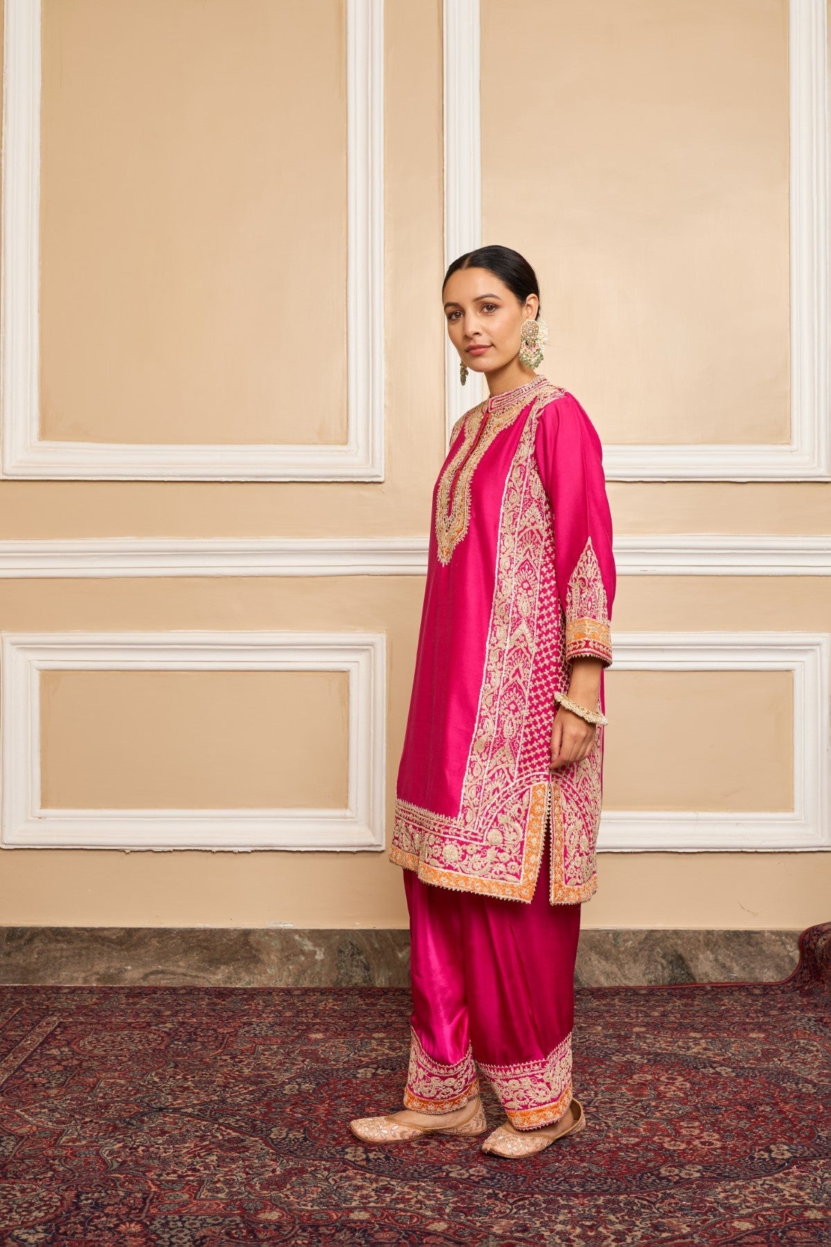 NAAYAAB - Rani Hotpink SHORT KURTA WITH SALWAR AND DUPATTA