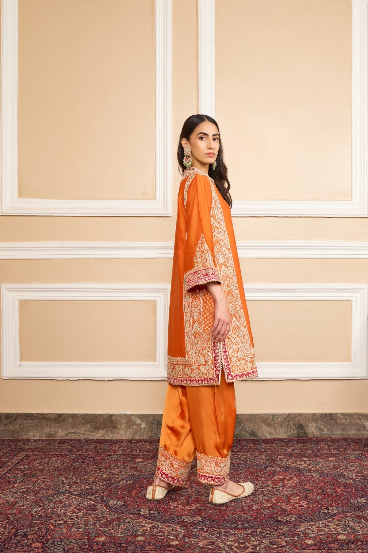 NAAYAAB - Orange SHORT KURTA WITH SALWAR AND DUPATTA