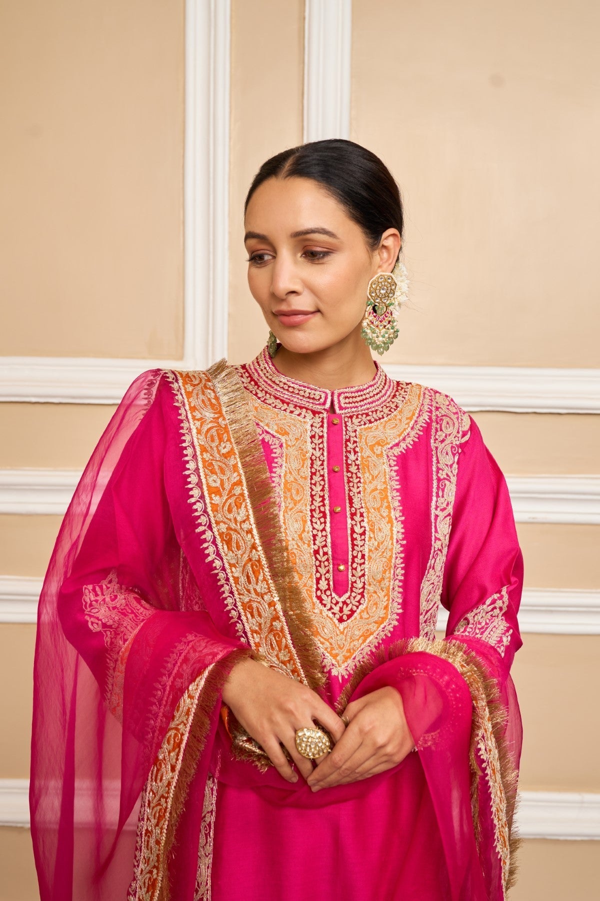NAAYAAB - Rani Hotpink SHORT KURTA WITH SALWAR AND DUPATTA (LXRTS)