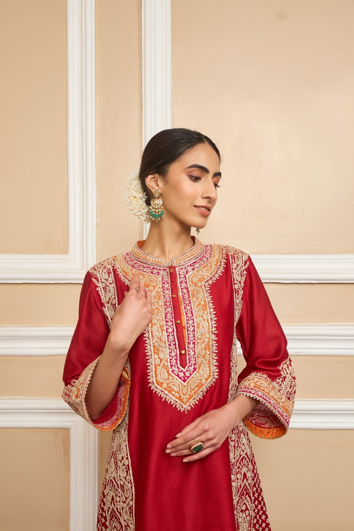 NAAYAAB - DEEP RED SHORT KURTA WITH SALWAR AND DUPATTA (LXRTS)