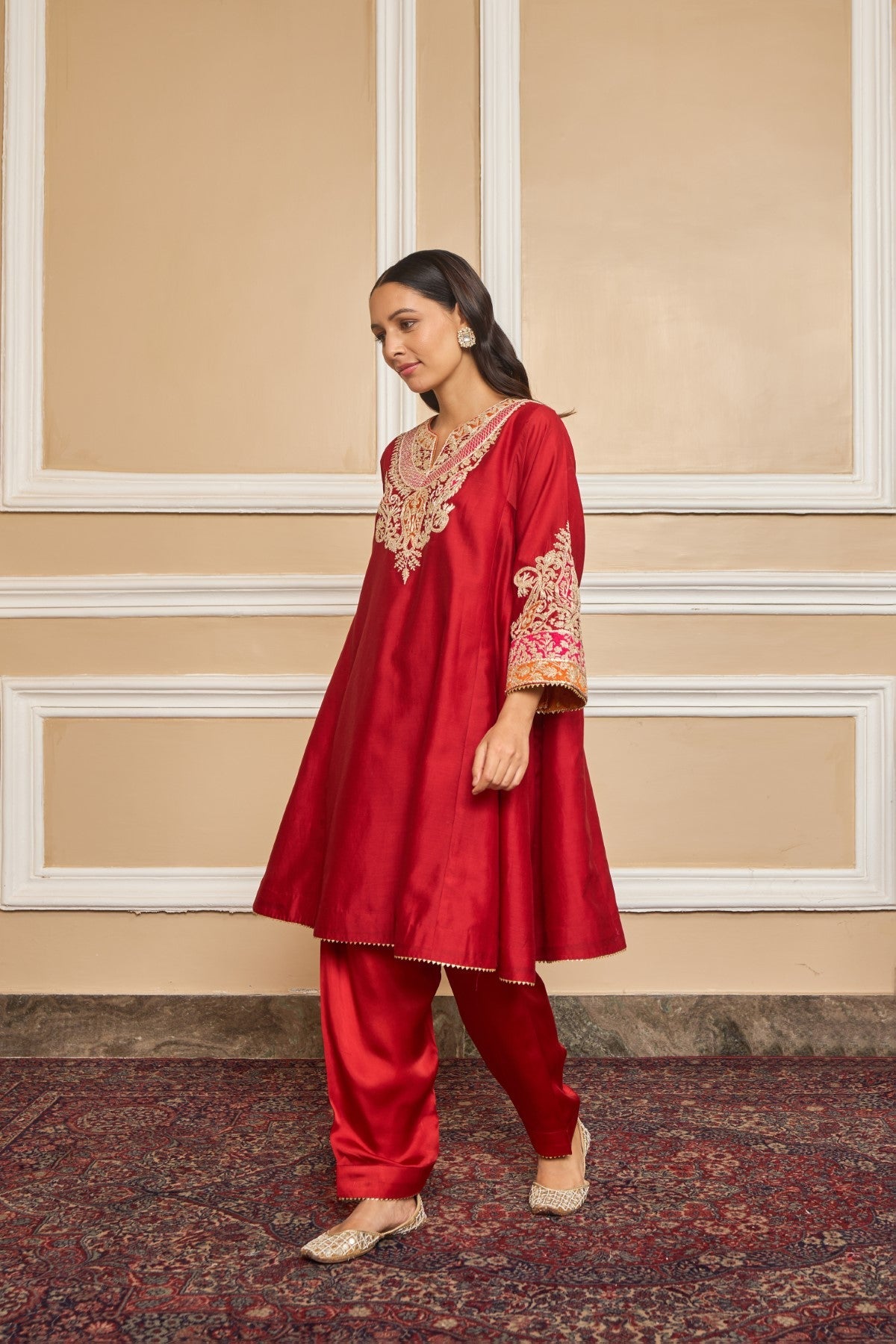 MEHRISH - DEEP RED SHORT KALIDAAR CHOGA WITH SALWAR