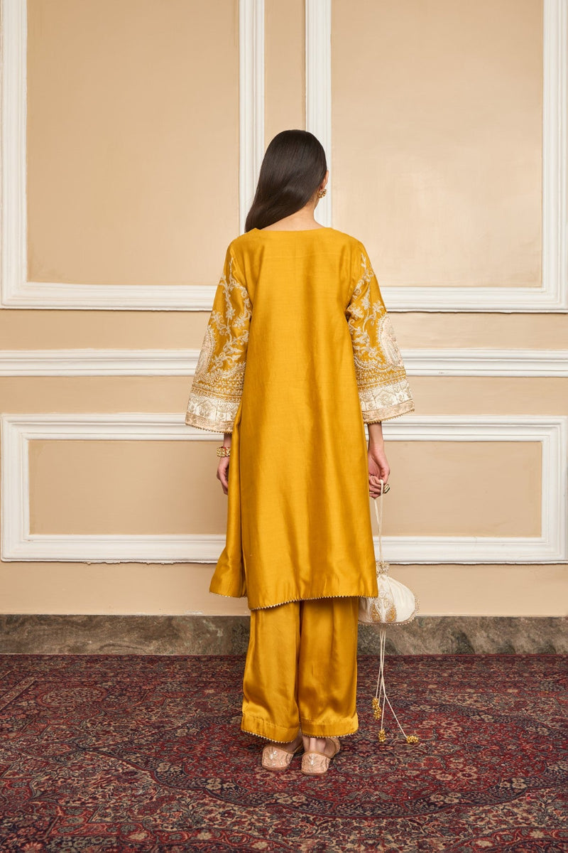 MOHSINA - Glaze Mustard SHORT KALIDAAR CHOGA WITH SALWAR