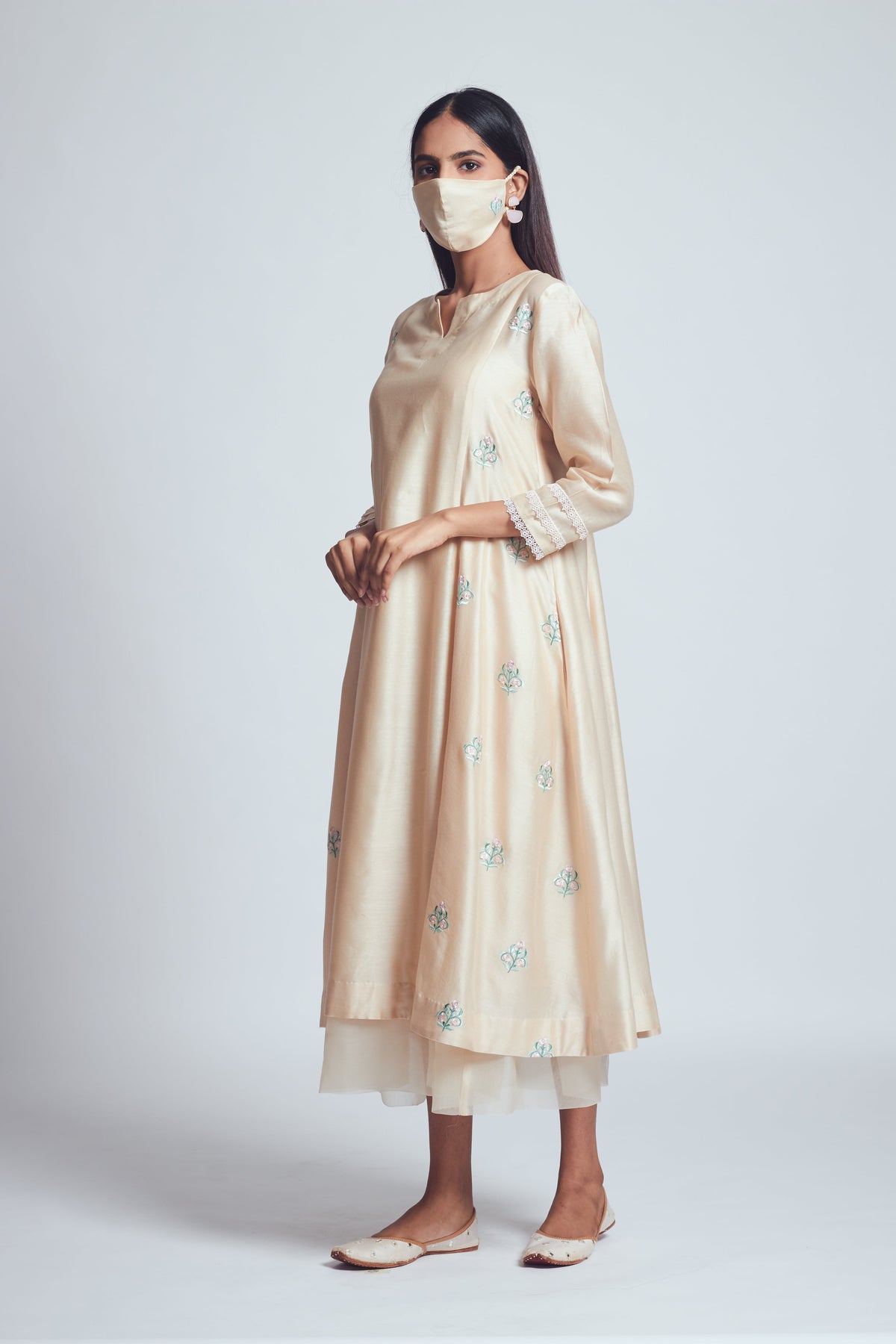 Amna- Beige twin layer summer dress