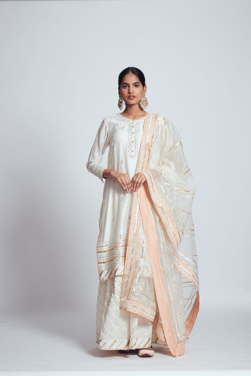 Rehnuma- Daisy ivory chanderi silk ensemble