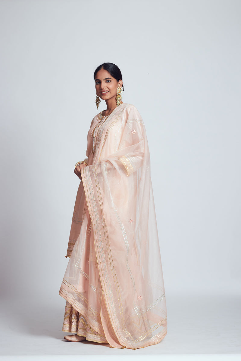 Rukshana- Blush rose pink chanderi silk ensemble