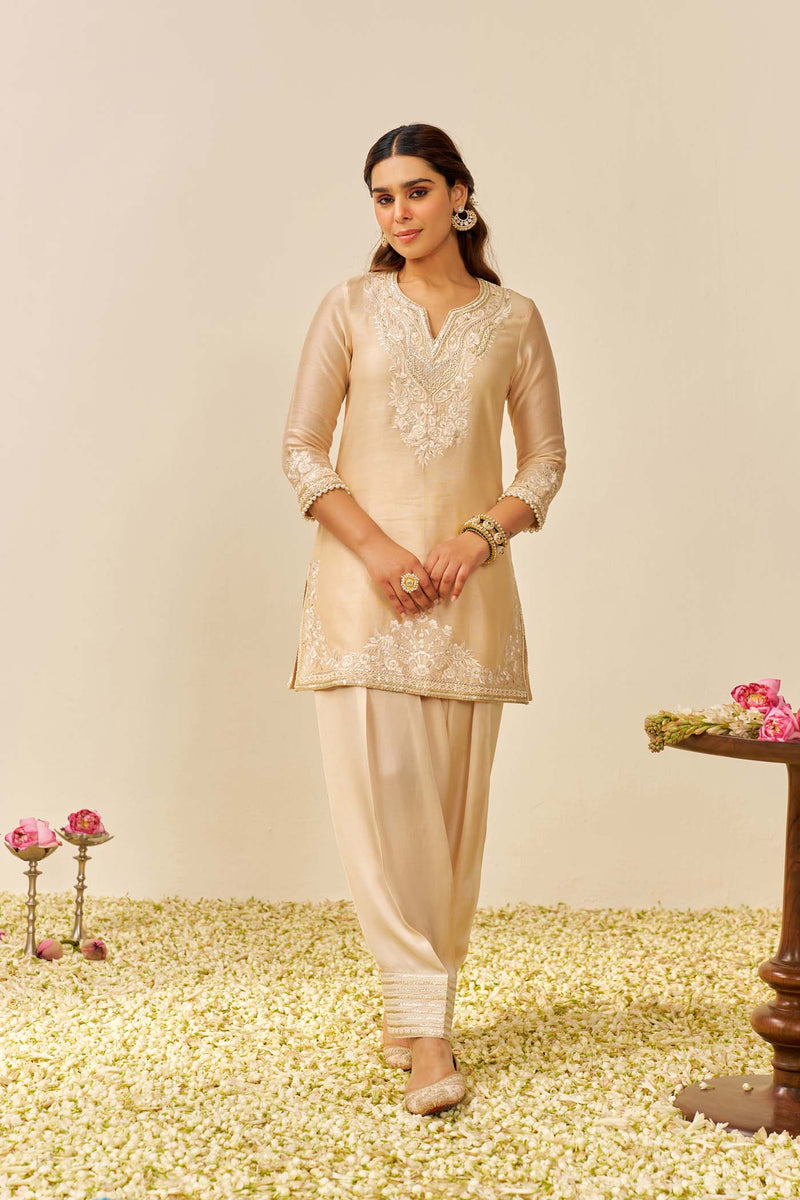 HANIYA - Beige SHORT KURTI WITH SALWAR
