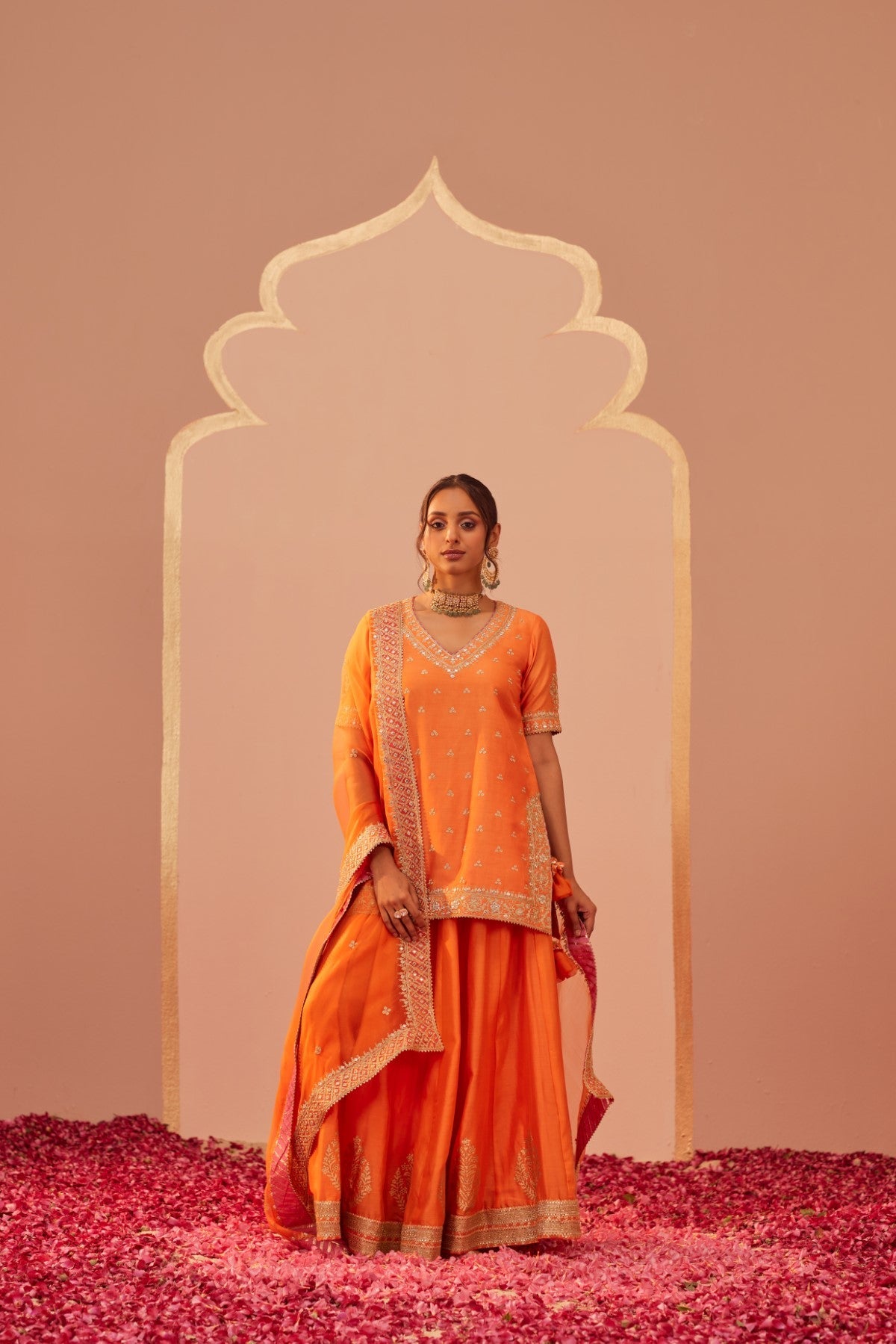Faaiza - Tangerine Orange Kurta Lehenga Set