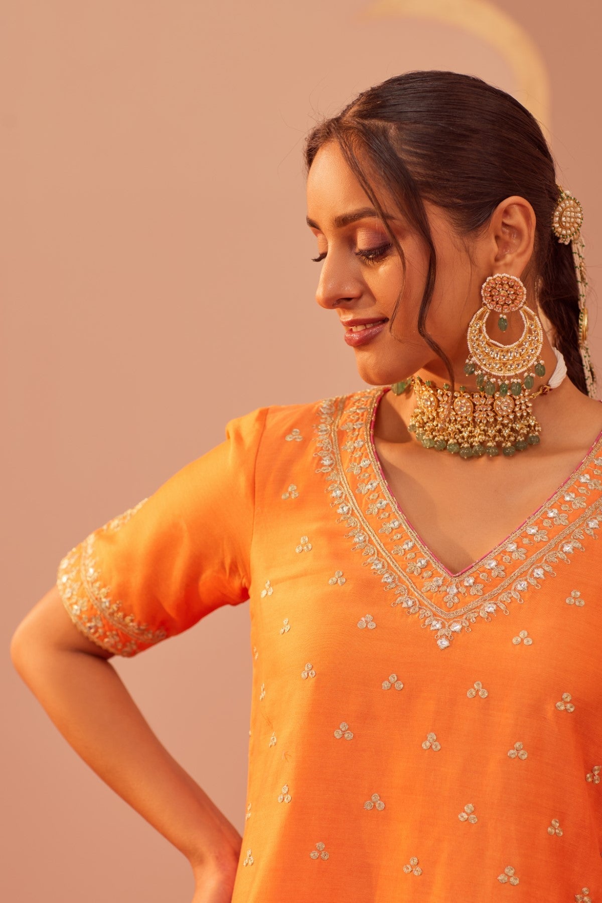 Faaiza - Tangerine Orange Kurta Lehenga Set