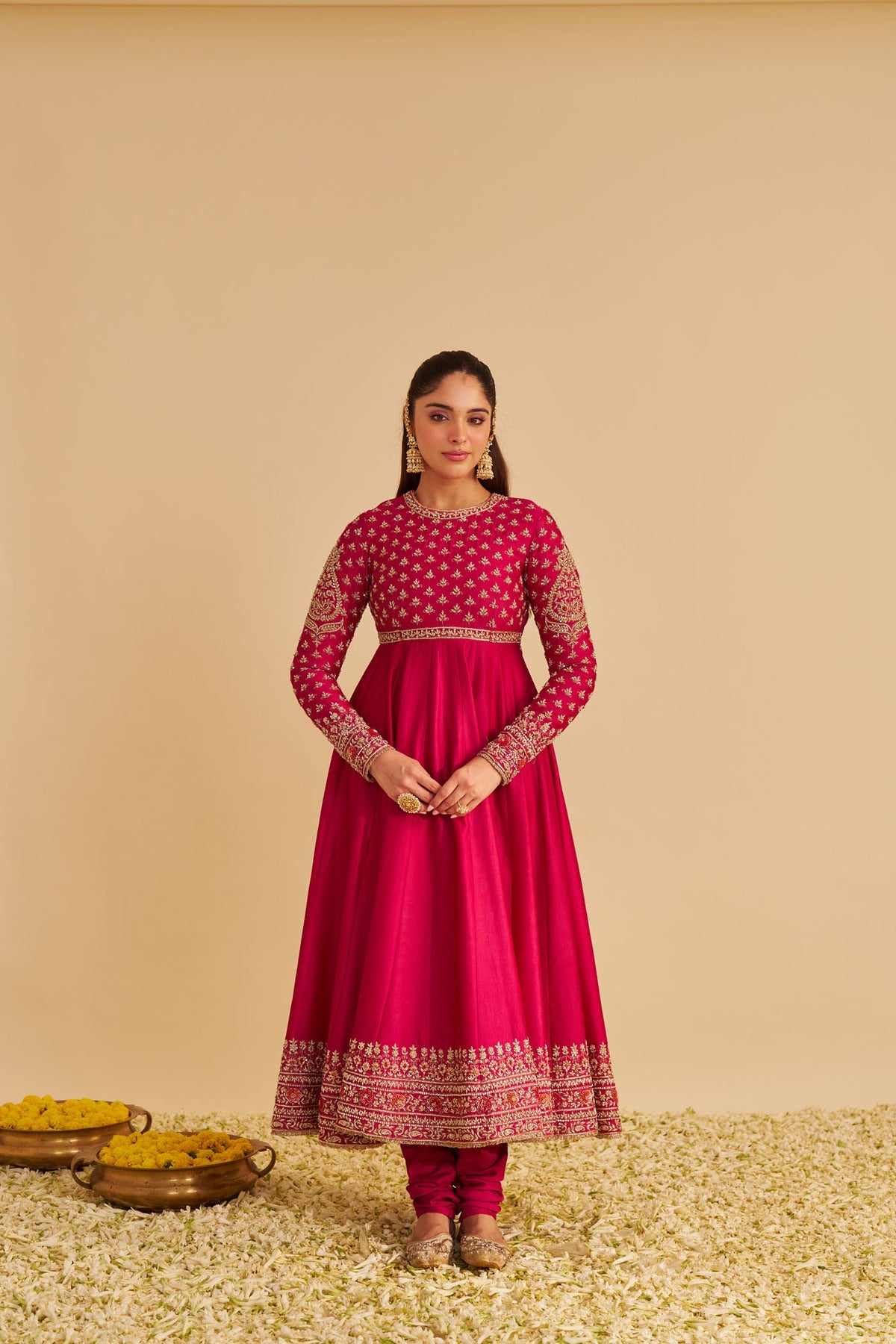 Noor - Dabka Zardozi Embroidered Chanderi Silk Rani Hotpink Anarkali  Set