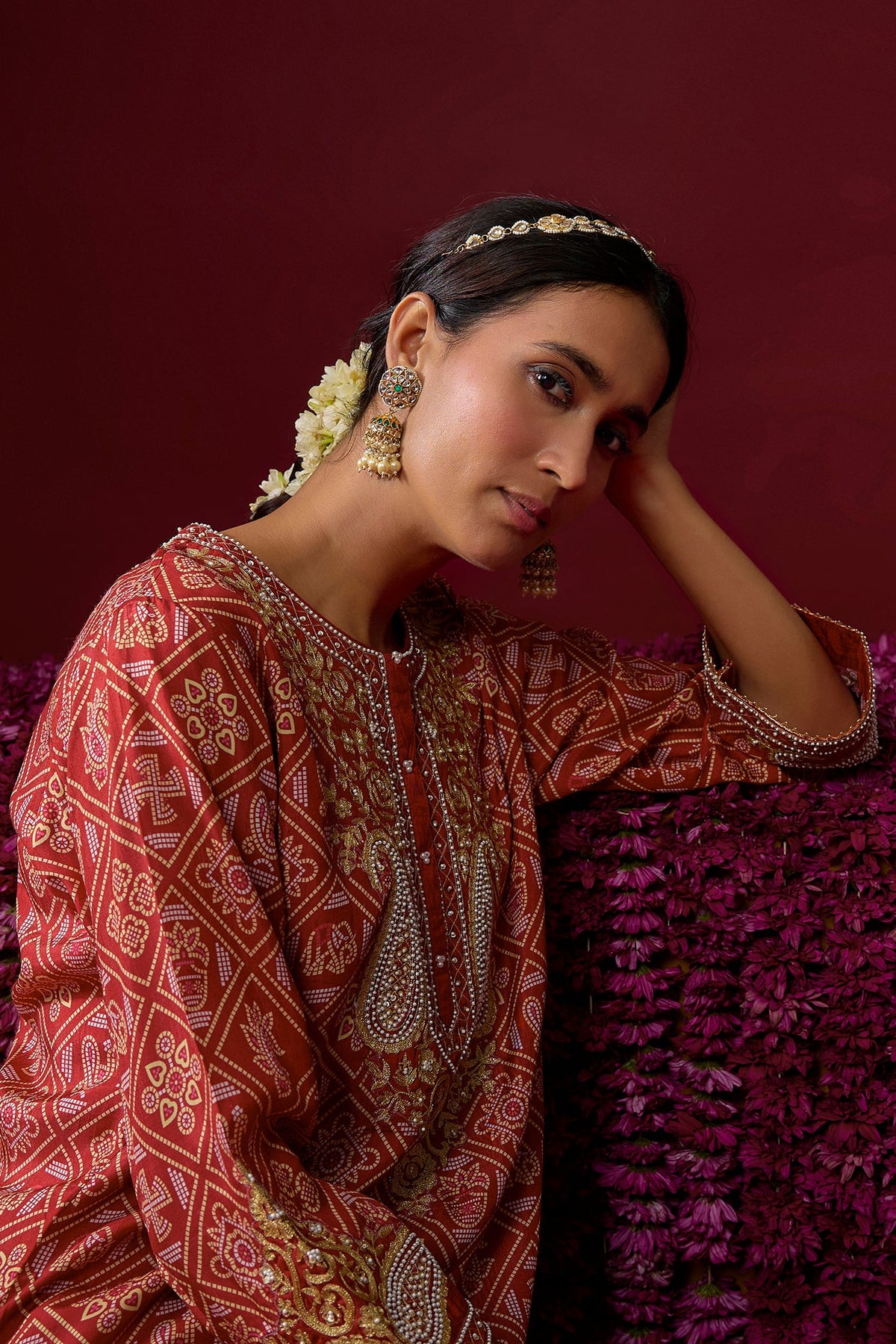 Rafiyah - Deep Red Short Kurta With Dhoti (RTS)
