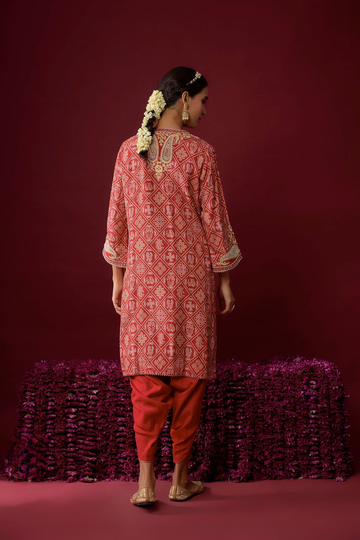 Rafiyah - Deep Red Short Kurta With Dhoti (RTS)