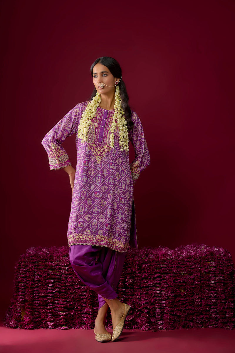 Rafiyah - Purple Short Kurta With Dhoti