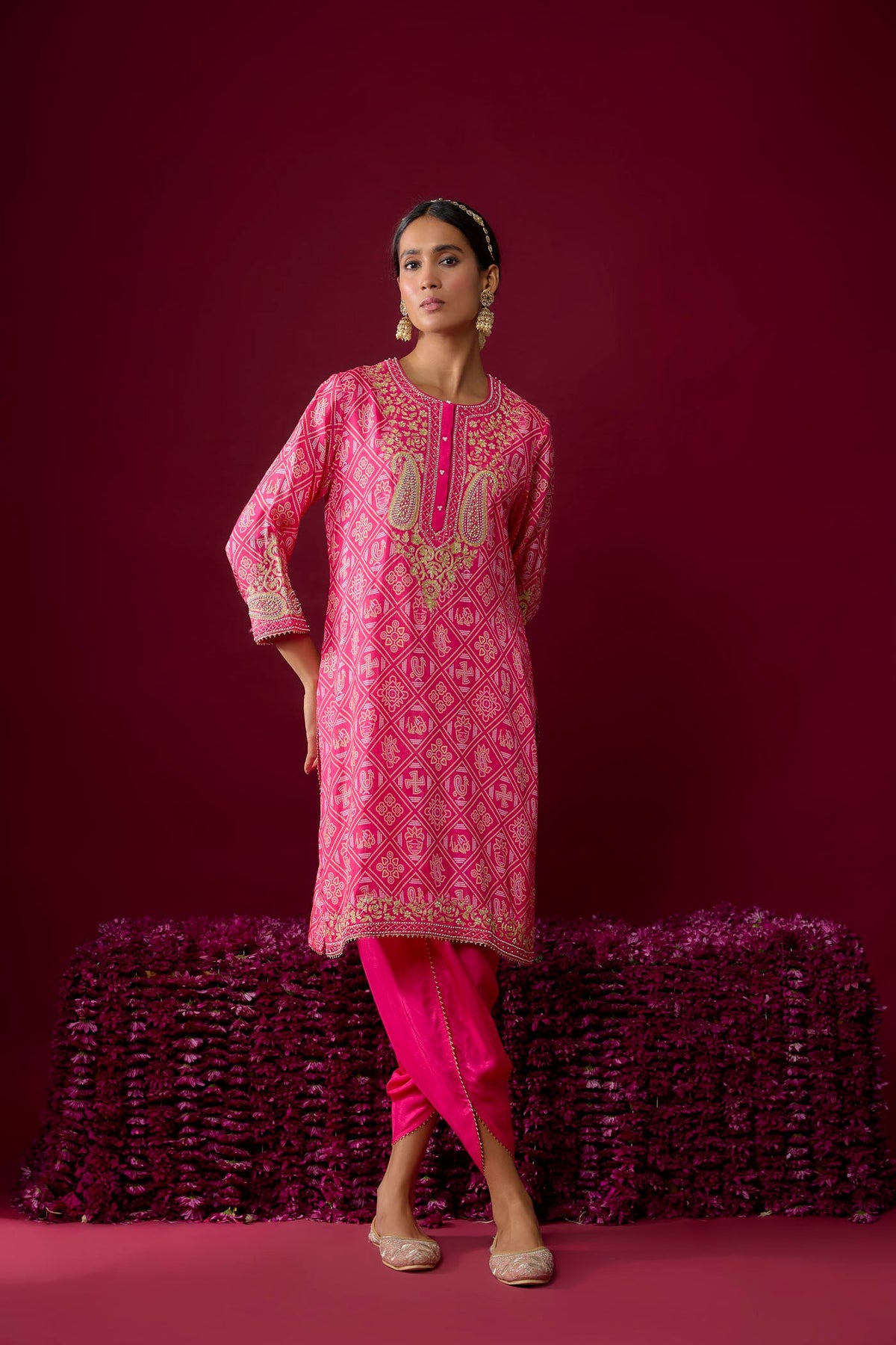 Rafiyah - Hotpink Short Kurta With Dhoti