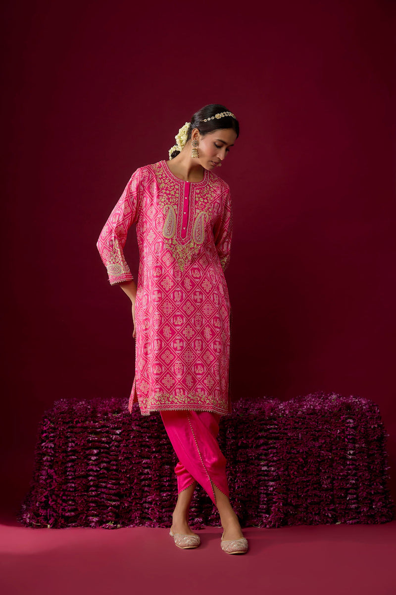 Rafiyah - Hotpink Short Kurta With Dhoti