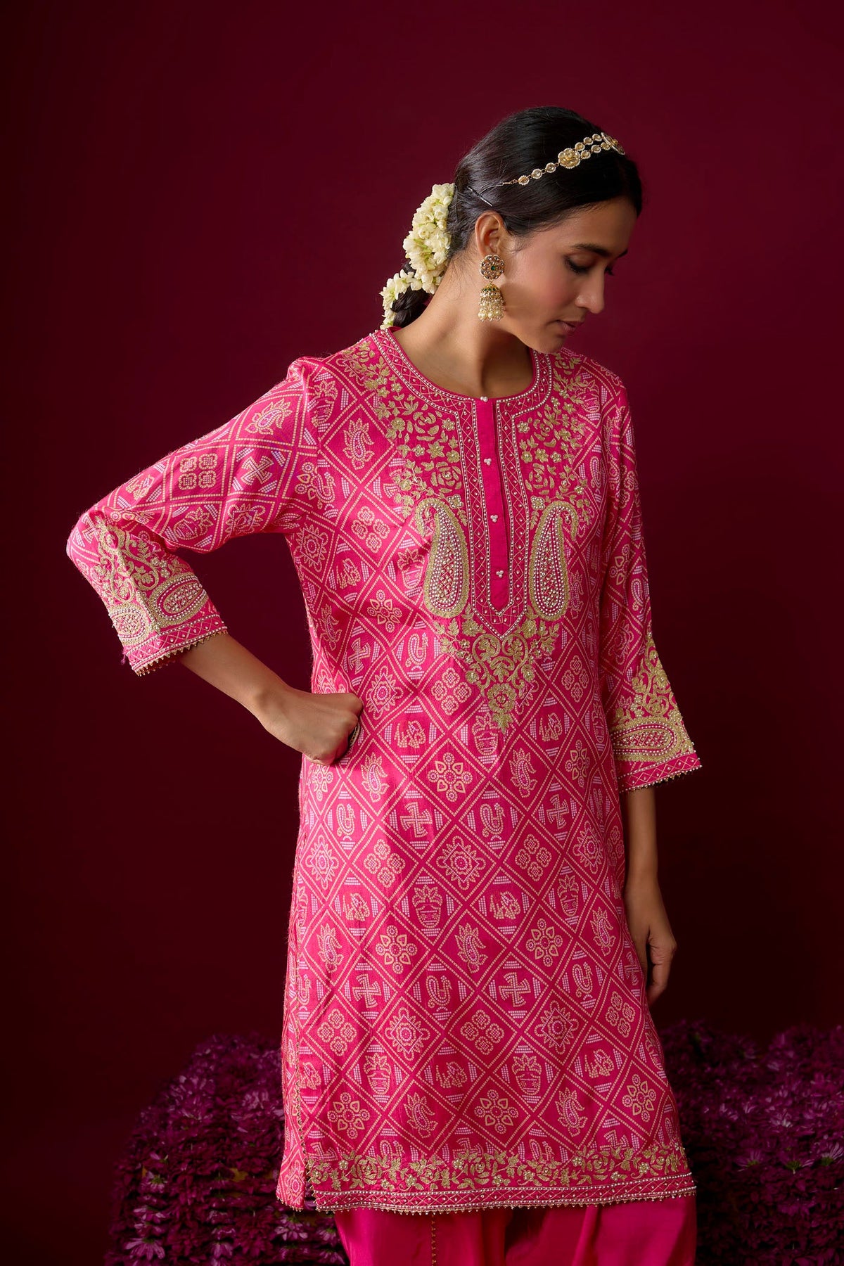 Rafiyah - Hotpink Short Kurta With Dhoti