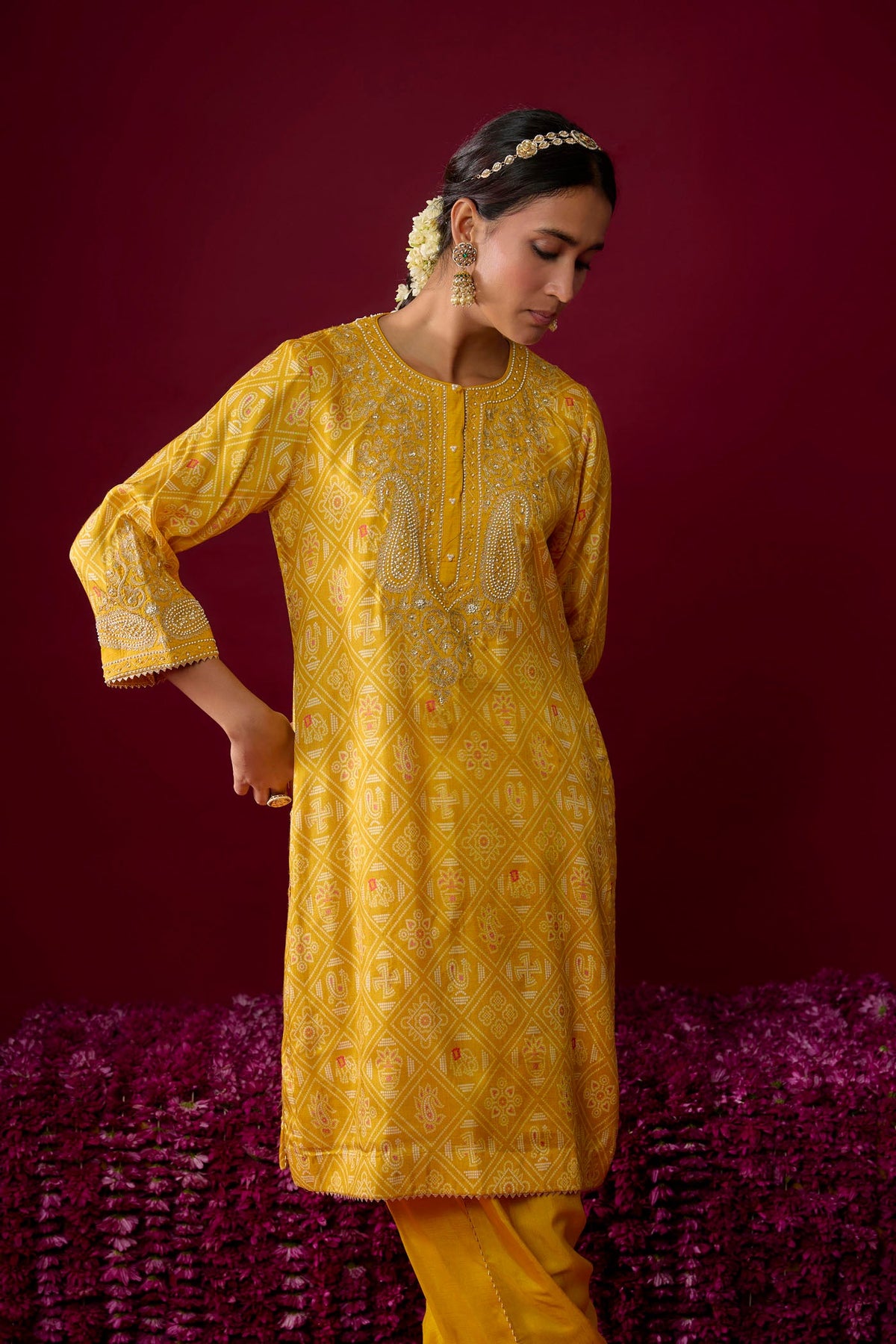 Rafiyah - Mustard Short Kurta With Dhoti