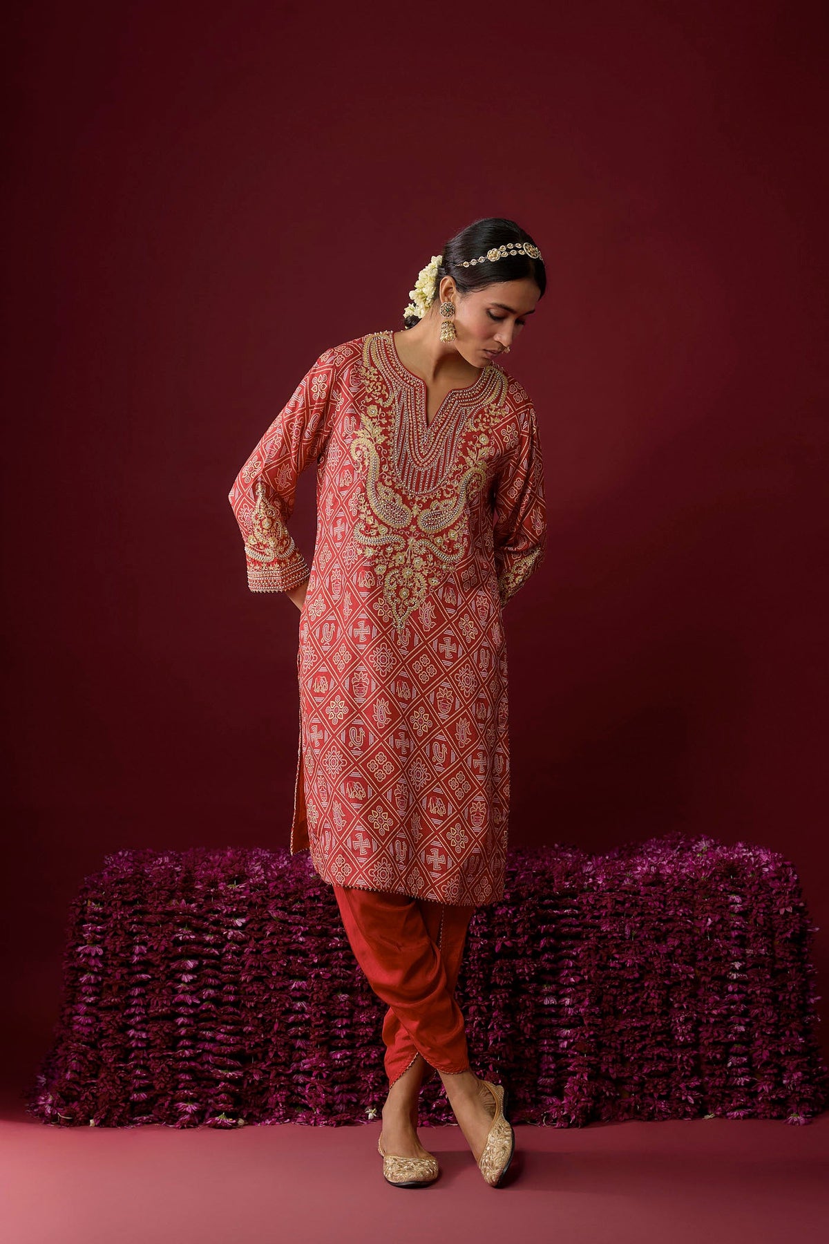 Rihana - Deep Red Short Kurta With Dhoti