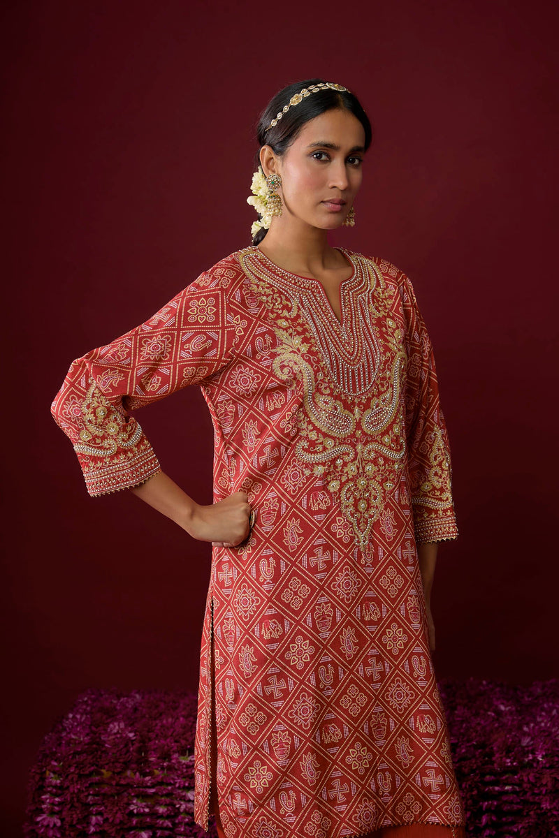 Rihana - Deep Red Short Kurta With Dhoti