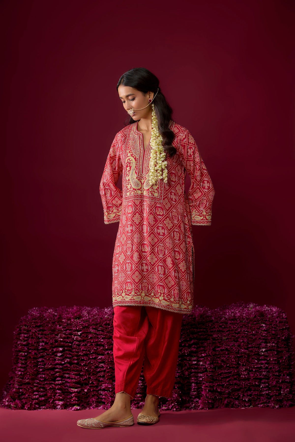 Jiana - Deep Red Short Kurta With Salwar