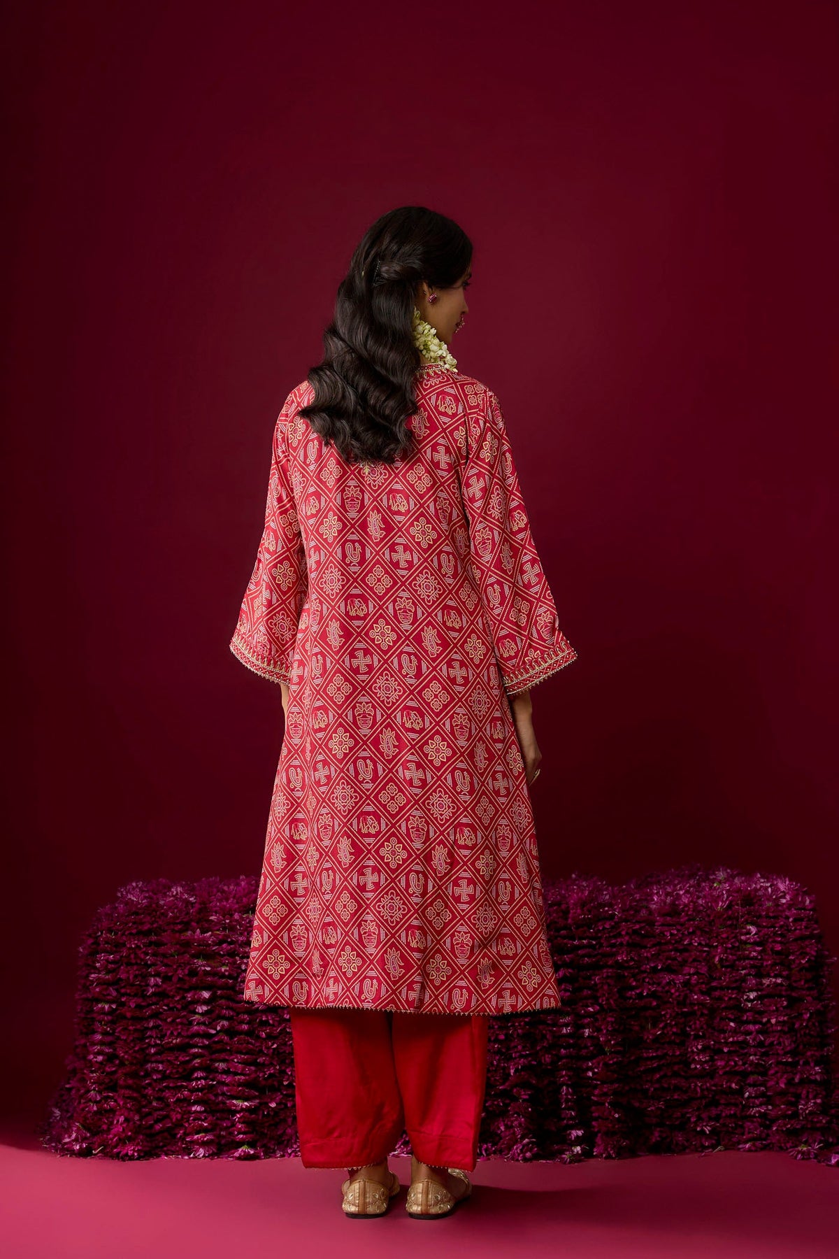 Safiya - Deep Red Long Kaaftan With Salwar