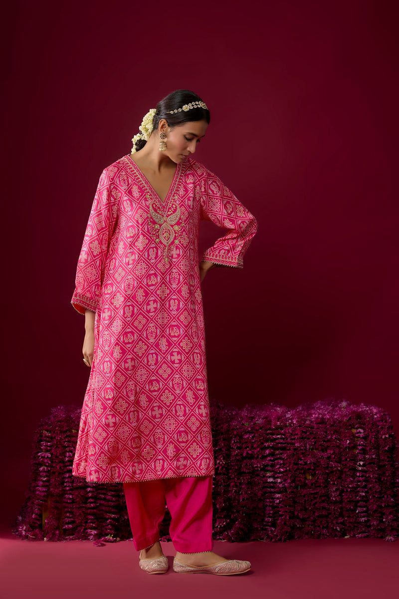 Safiya - Hotpink Long Kaaftan With Salwar