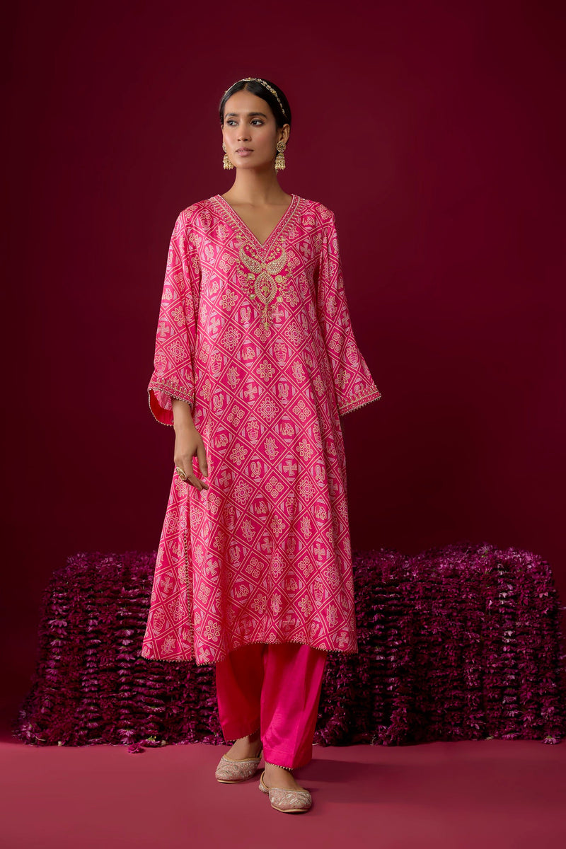 Safiya - Hotpink Long Kaaftan With Salwar