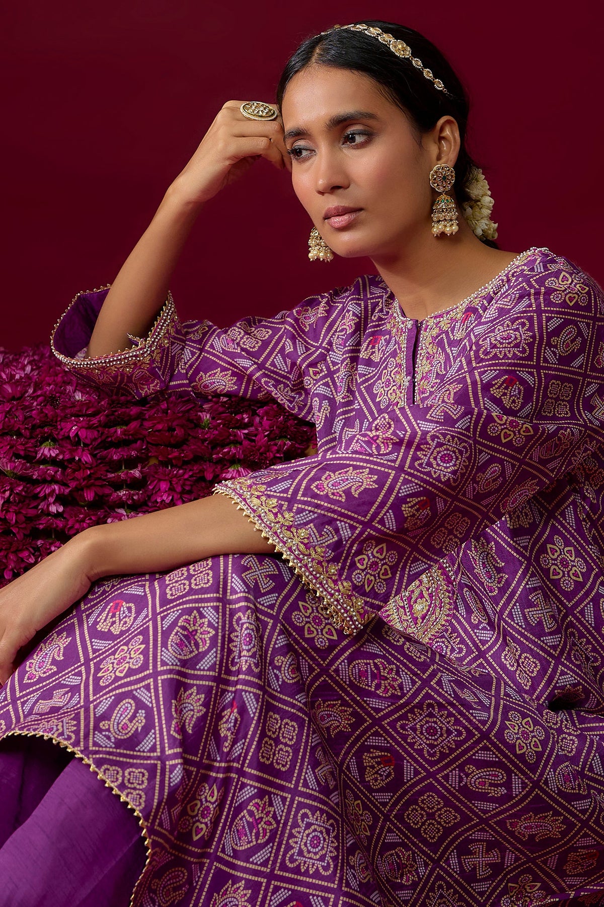 Sarah - Purple Long Kaaftan With Salwar