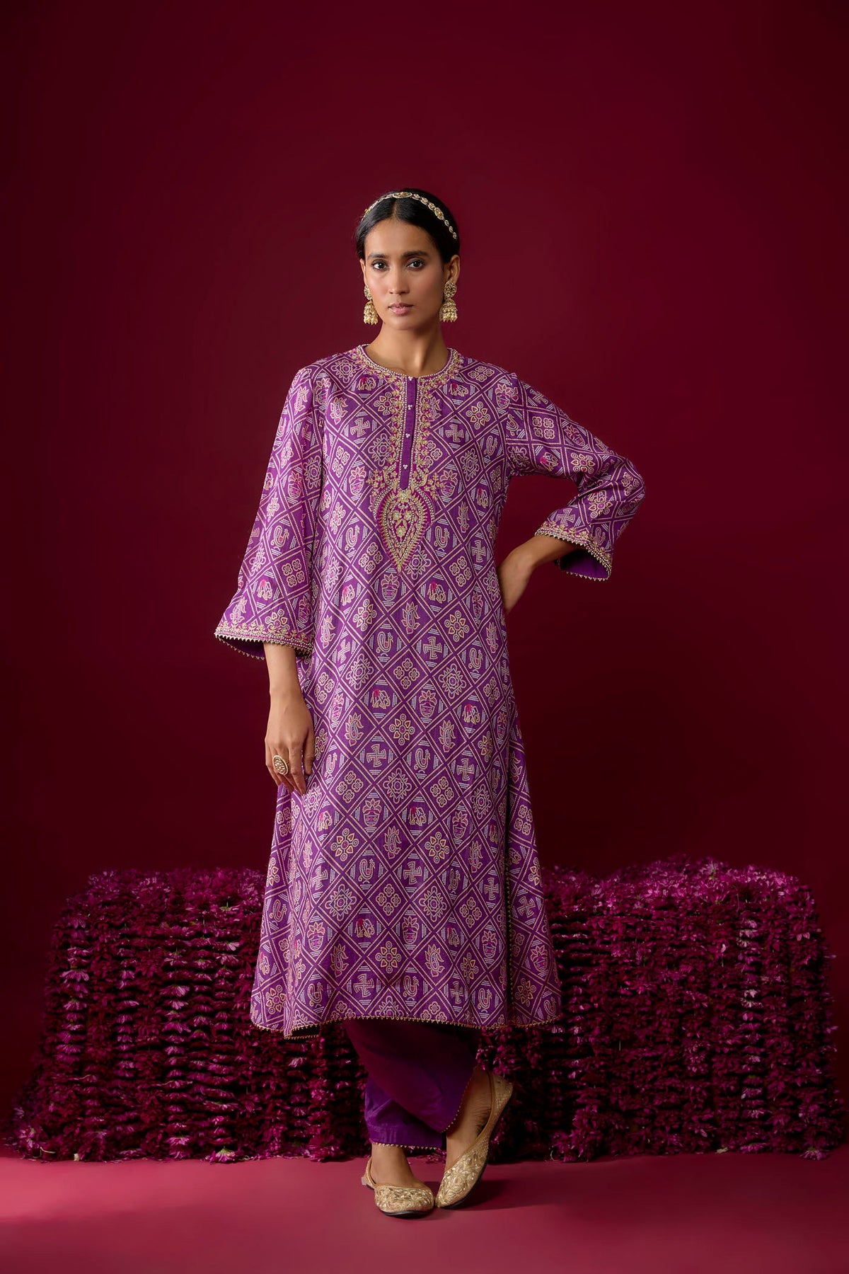 Sarah - Purple Long Kaaftan With Salwar