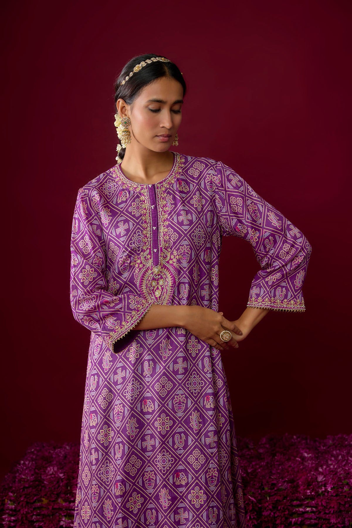 Sarah - Purple Long Kaaftan With Salwar