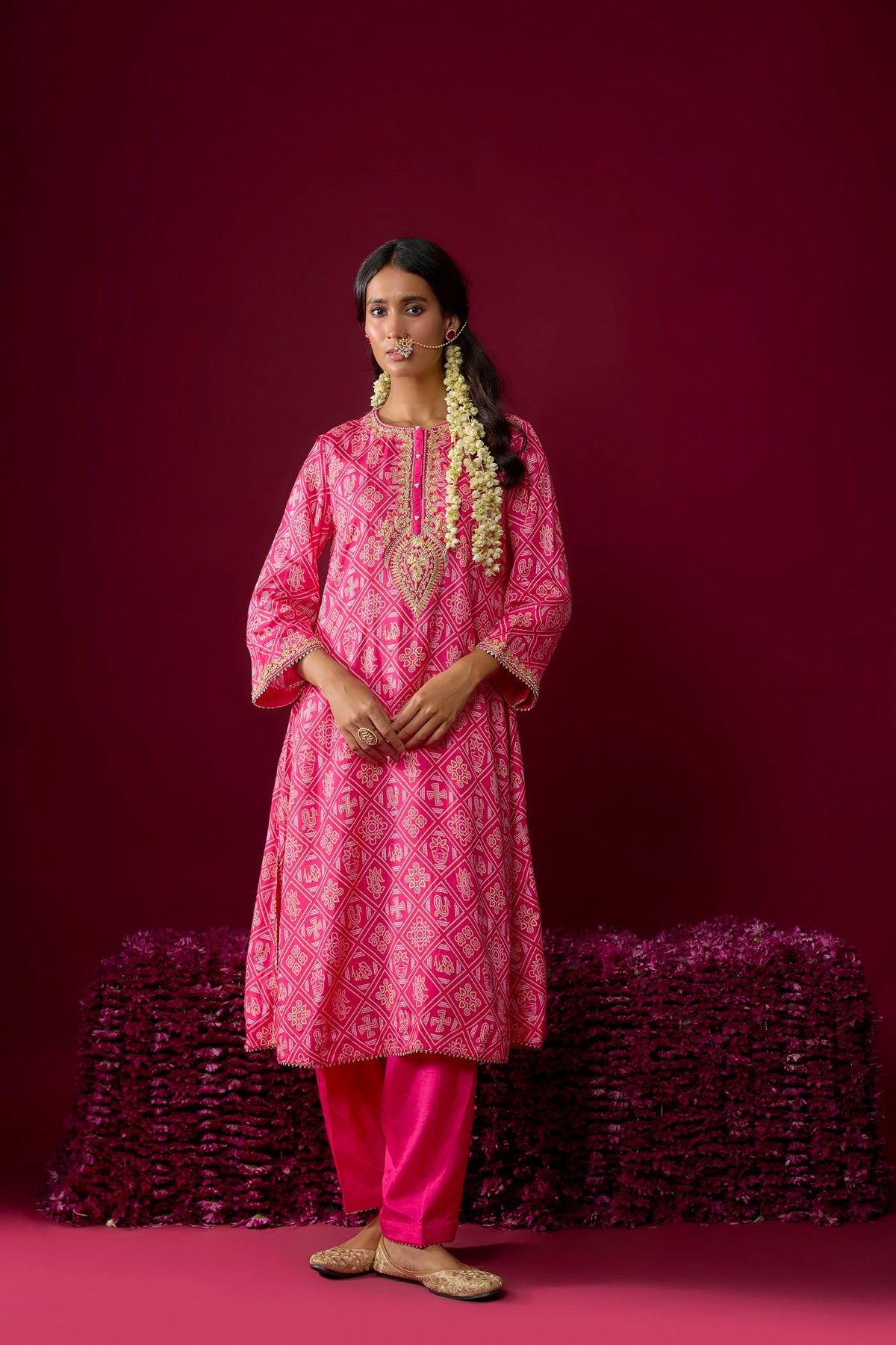 Sarah - Pink Long Kaaftan With Salwar