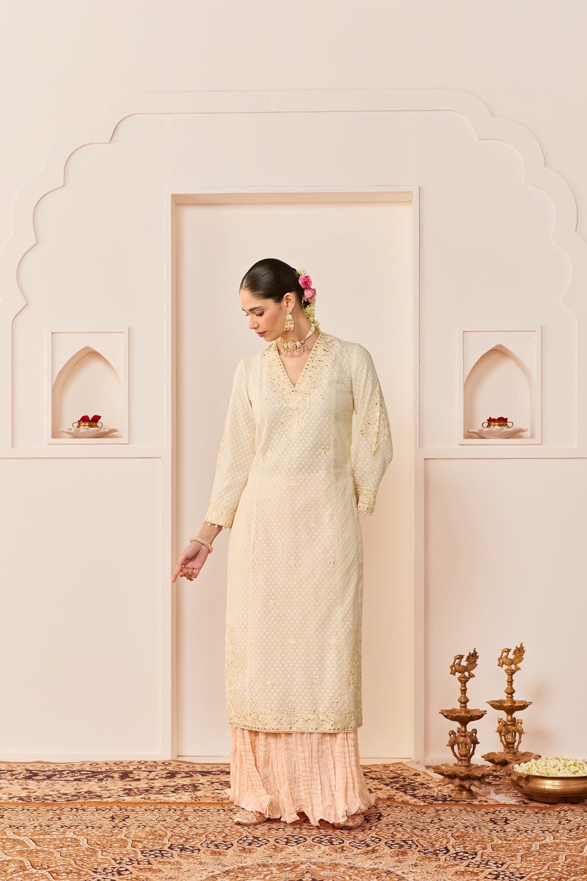 RUHANI -DAISY IVORY Long kurta with Skirt and Dupatta