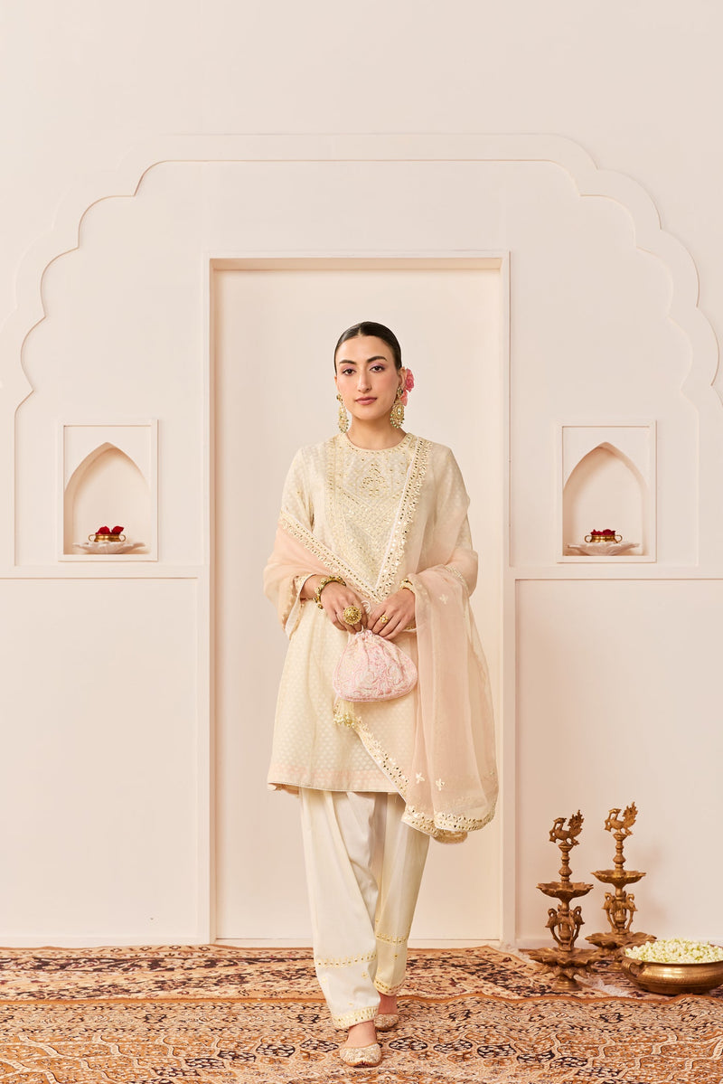 Nida - Daisy Ivory  Short Choga With Farshi Salwar (LXRTS)