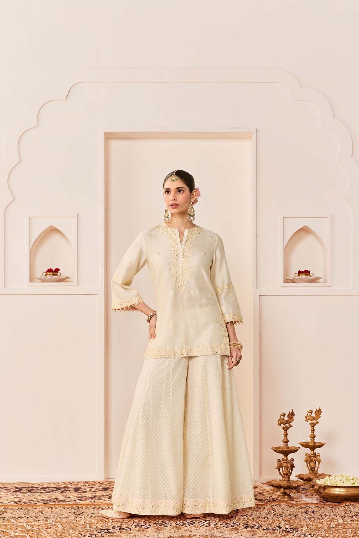 Rehma -Daisy Ivory Short Kurta With Sharara And Dupatta (LXRTS)